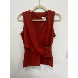 Club Monaco Rust Sleeveless Wrap Top V-Neck Gathered Side XS